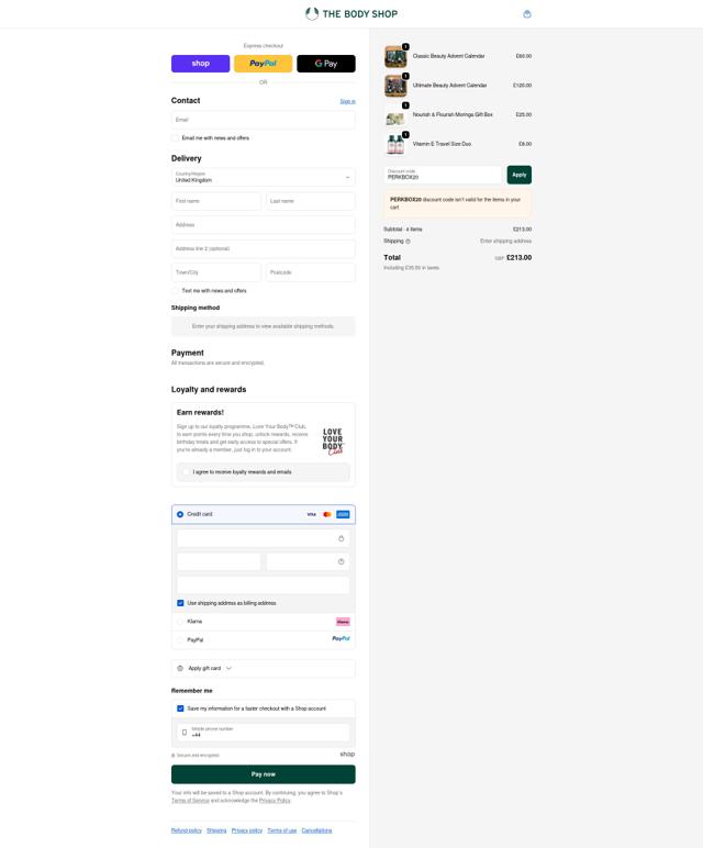 The Body Shop checkout page showing The Body Shop promo code box | Screenshot taken by SimplyCodes community member on Sep 30, 2025