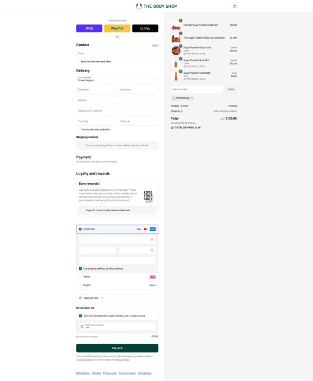 The Body Shop checkout page showing The Body Shop promo code box | Screenshot taken by SimplyCodes community member on Sep 8, 2025