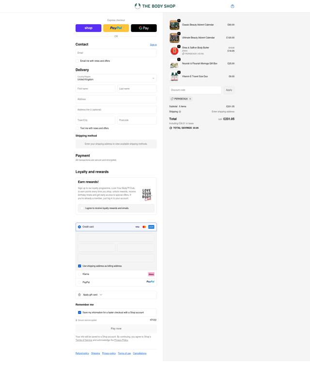 The Body Shop checkout page showing The Body Shop promo code box | Screenshot taken by SimplyCodes community member on Sep 20, 2025