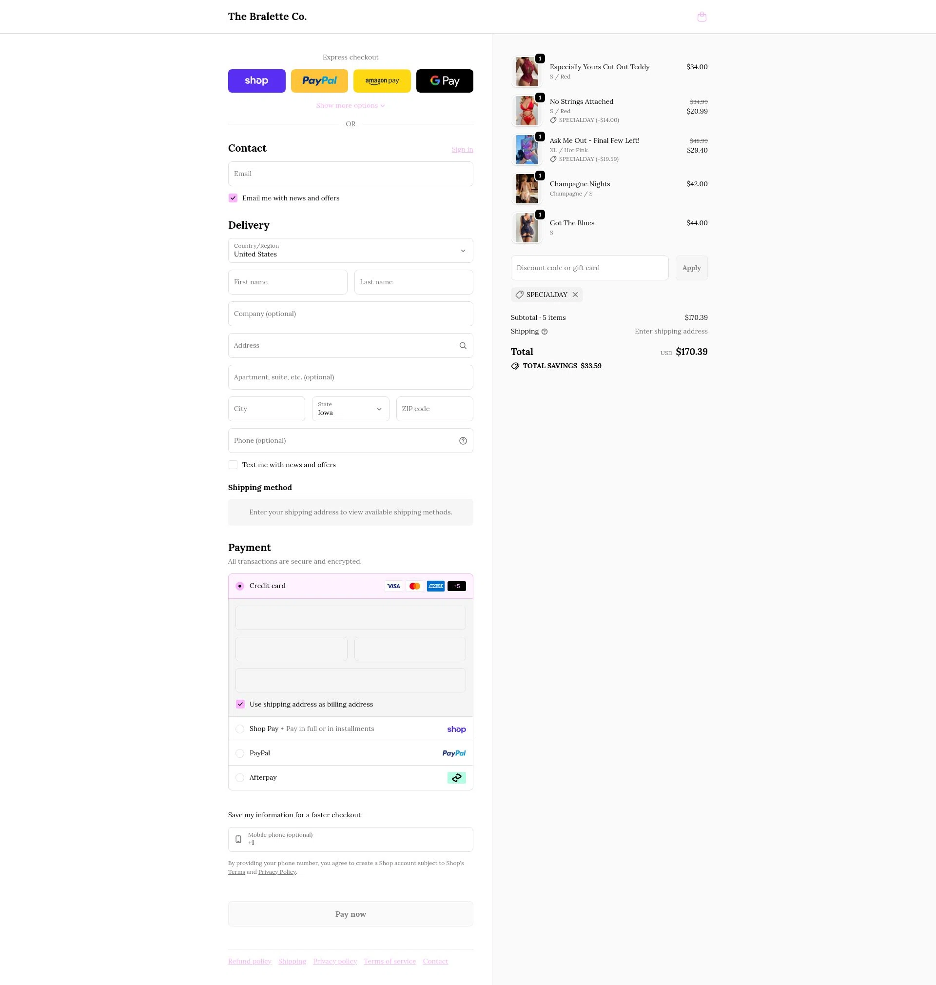 The Bralette Co checkout page showing The Bralette Co discount code box | Screenshot taken by SimplyCodes community member on Feb 20, 2026