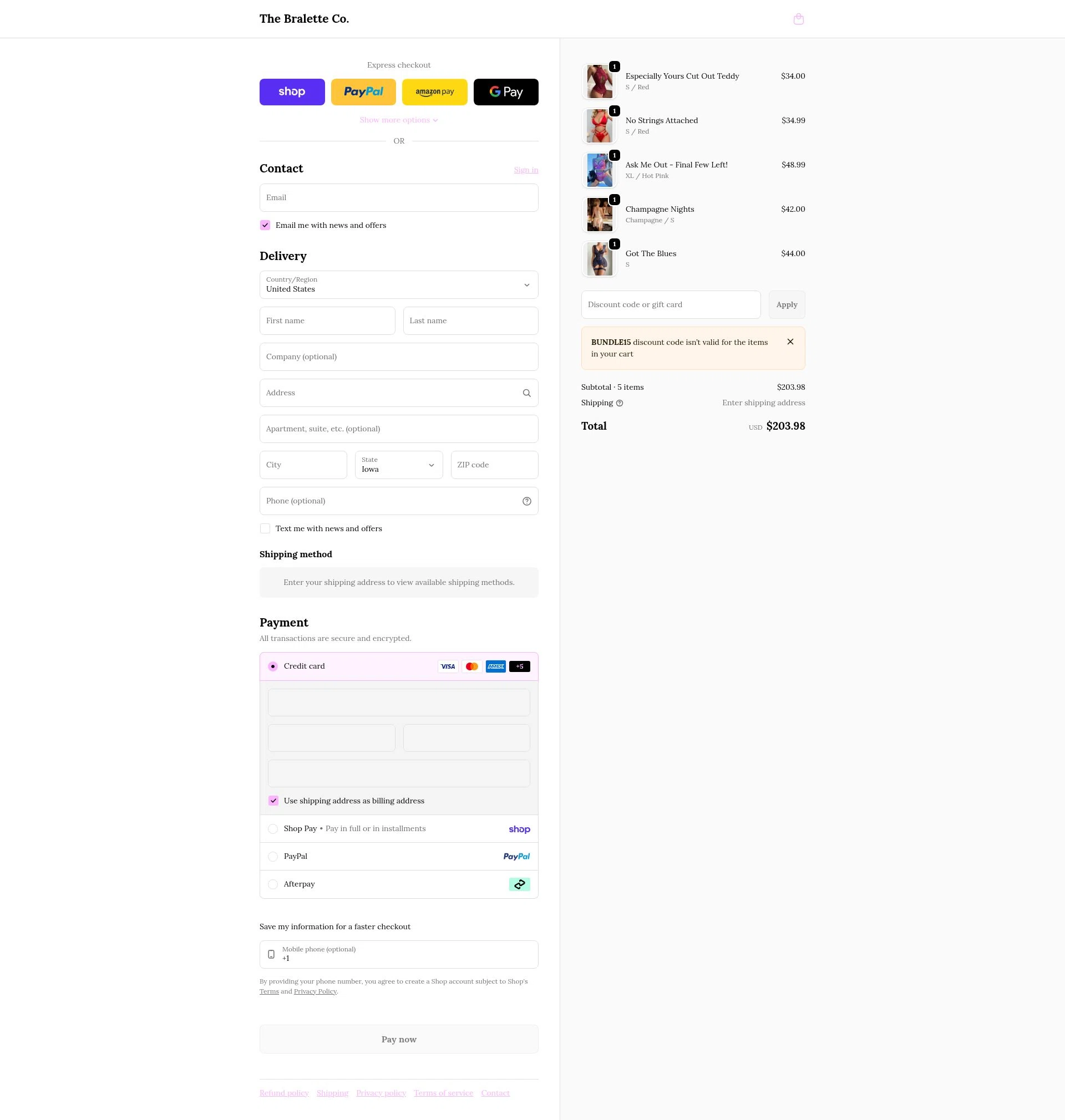 The Bralette Co checkout page showing The Bralette Co discount code box | Screenshot taken by SimplyCodes community member on Feb 20, 2026