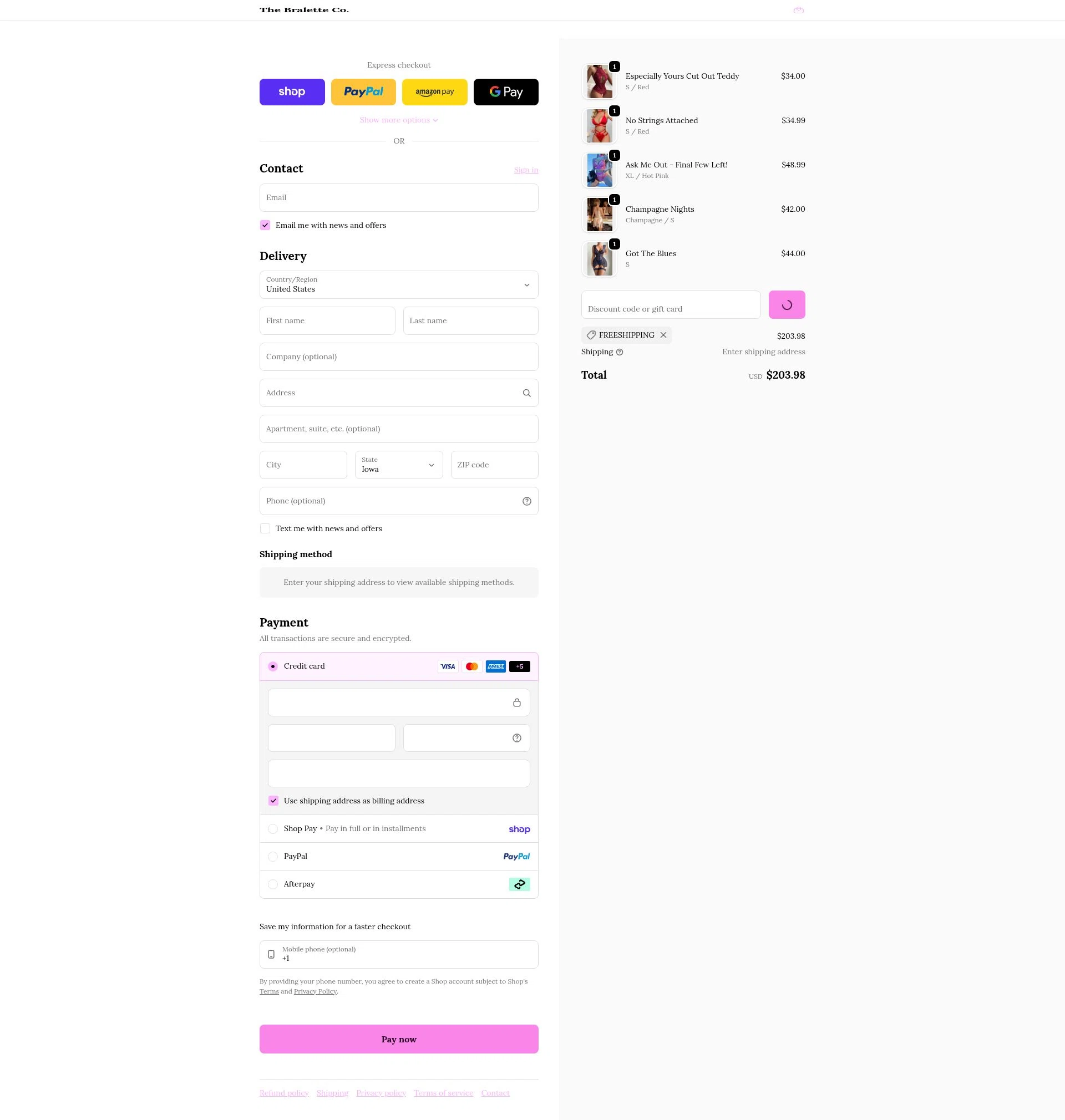 The Bralette Co checkout page showing The Bralette Co discount code box | Screenshot taken by SimplyCodes community member on Feb 20, 2026