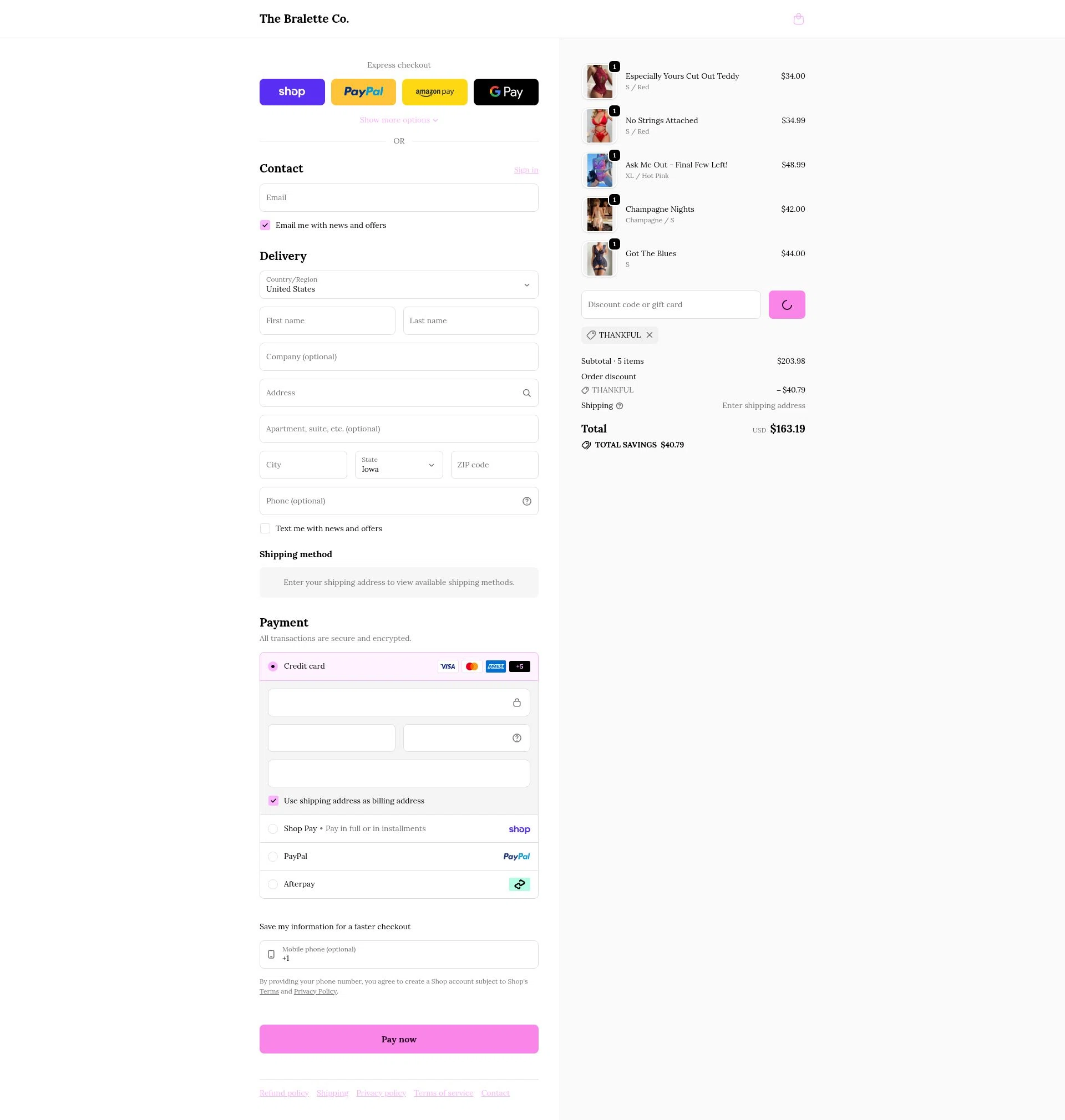 The Bralette Co checkout page showing The Bralette Co discount code box | Screenshot taken by SimplyCodes community member on Feb 20, 2026