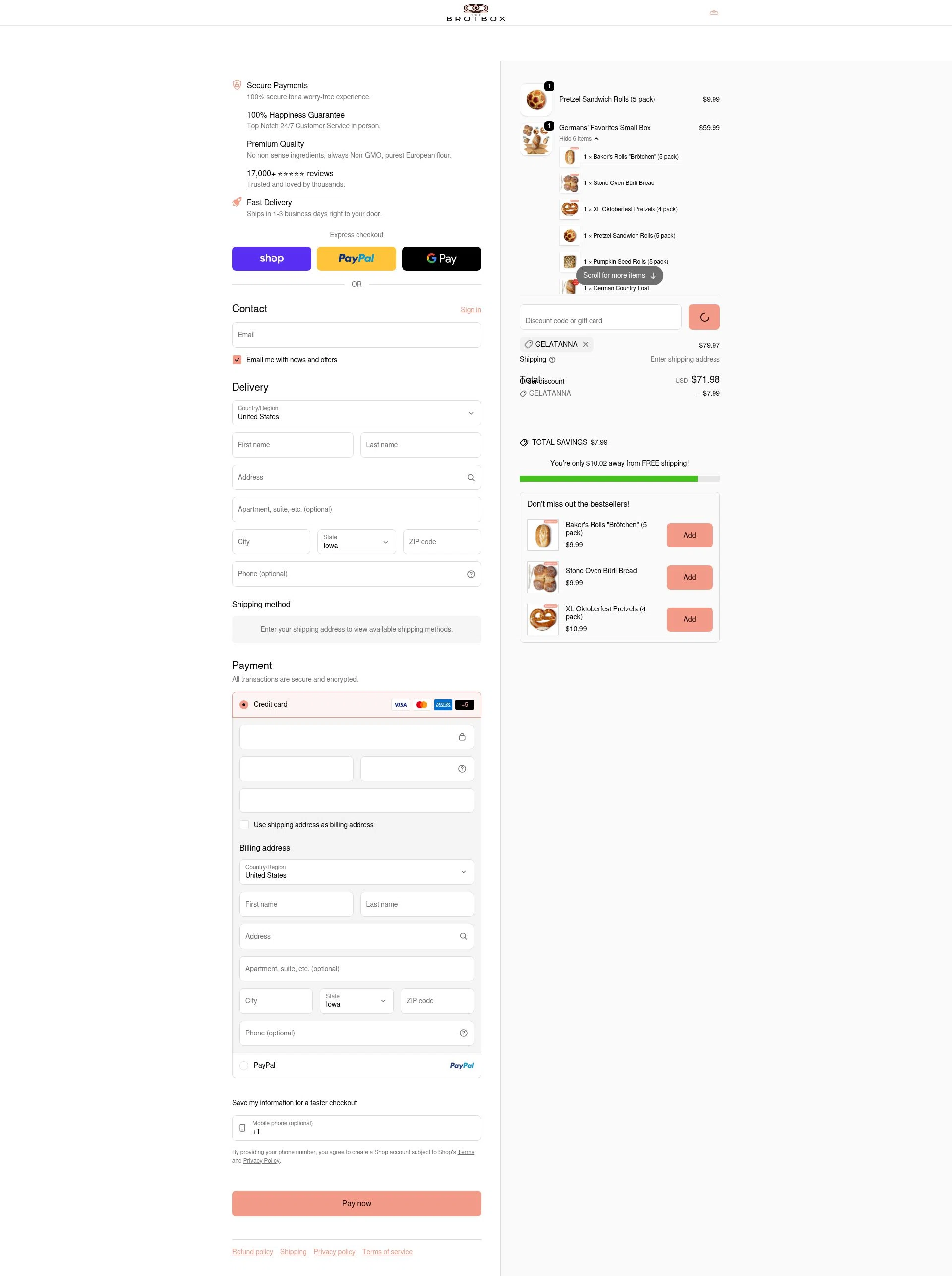 The Brot Box checkout page showing The Brot Box discount code box | Screenshot taken by SimplyCodes community member on Feb 4, 2026