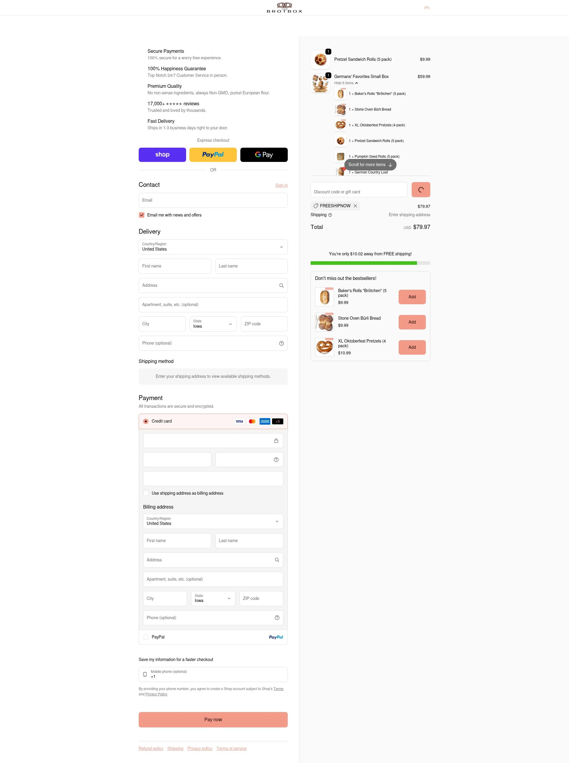 The Brot Box checkout page showing The Brot Box discount code box | Screenshot taken by SimplyCodes community member on Feb 4, 2026