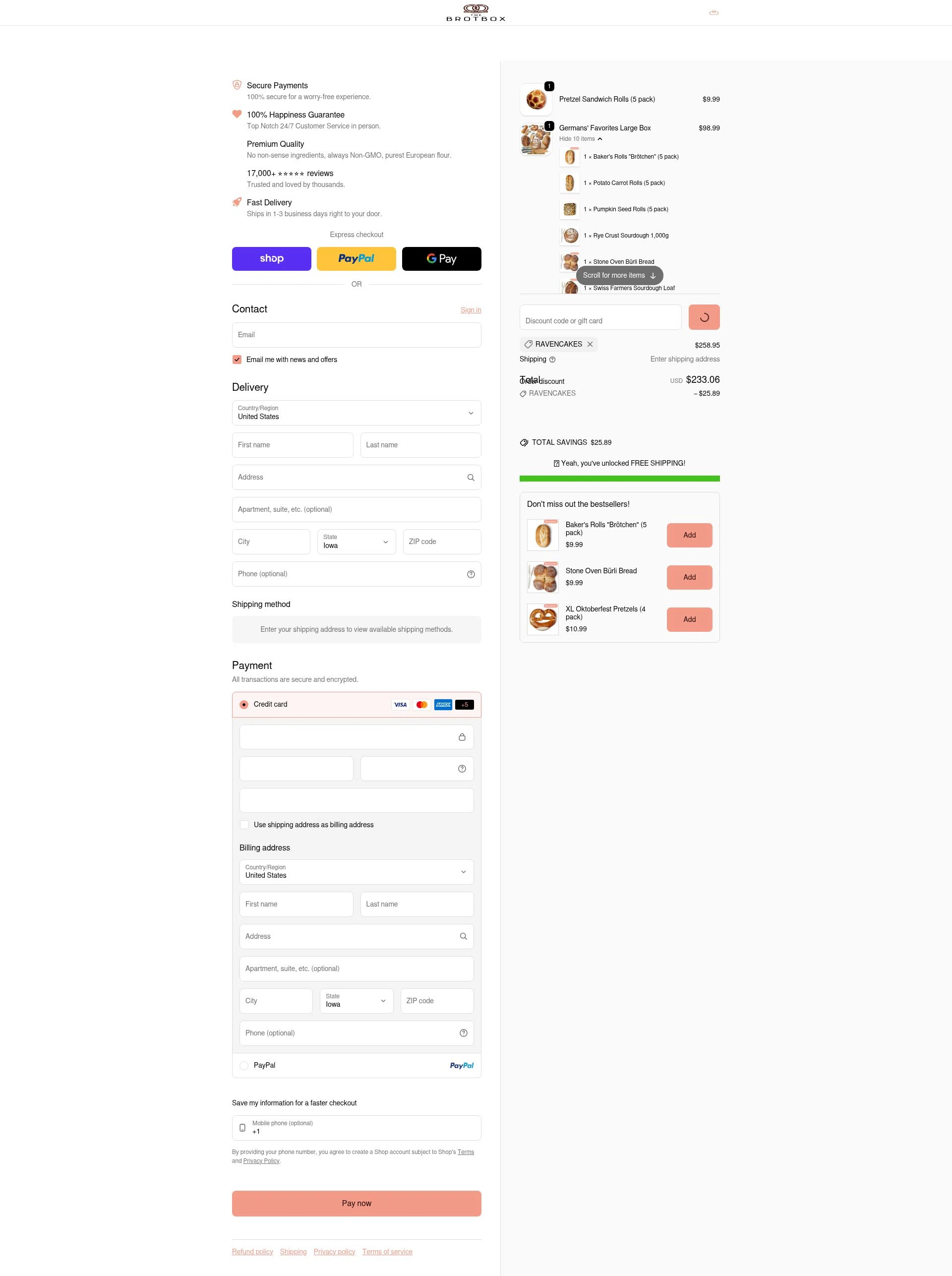 The Brot Box checkout page showing The Brot Box discount code box | Screenshot taken by SimplyCodes community member on Jan 31, 2026