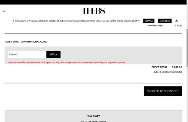 THEBS checkout page showing THEBS promo code box | Screenshot taken by SimplyCodes community member on Aug 22, 2025