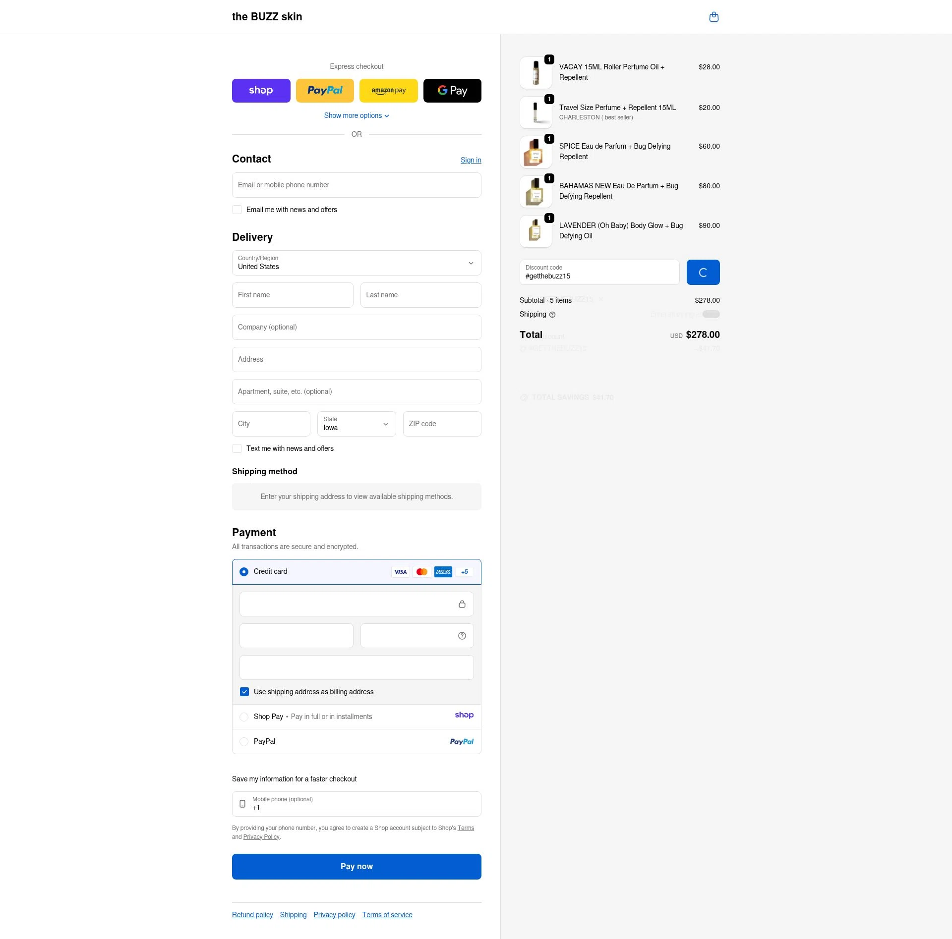 The Buzz checkout page showing The Buzz promo code box | Screenshot taken by SimplyCodes community member on Jan 15, 2026
