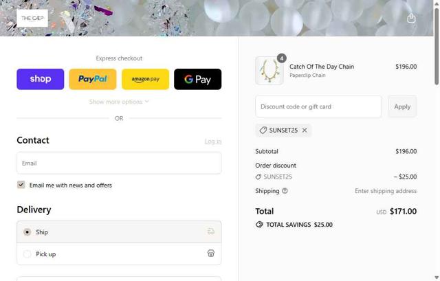 THE CÆP checkout page showing THE CÆP promo code box | Screenshot taken by SimplyCodes community member on Aug 31, 2025