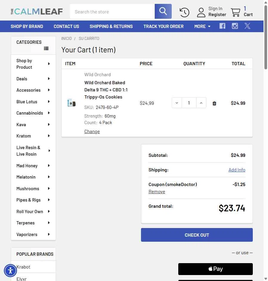 The Calm Leaf checkout page showing The Calm Leaf coupon code box | Screenshot taken by SimplyCodes community member on Dec 10, 2025