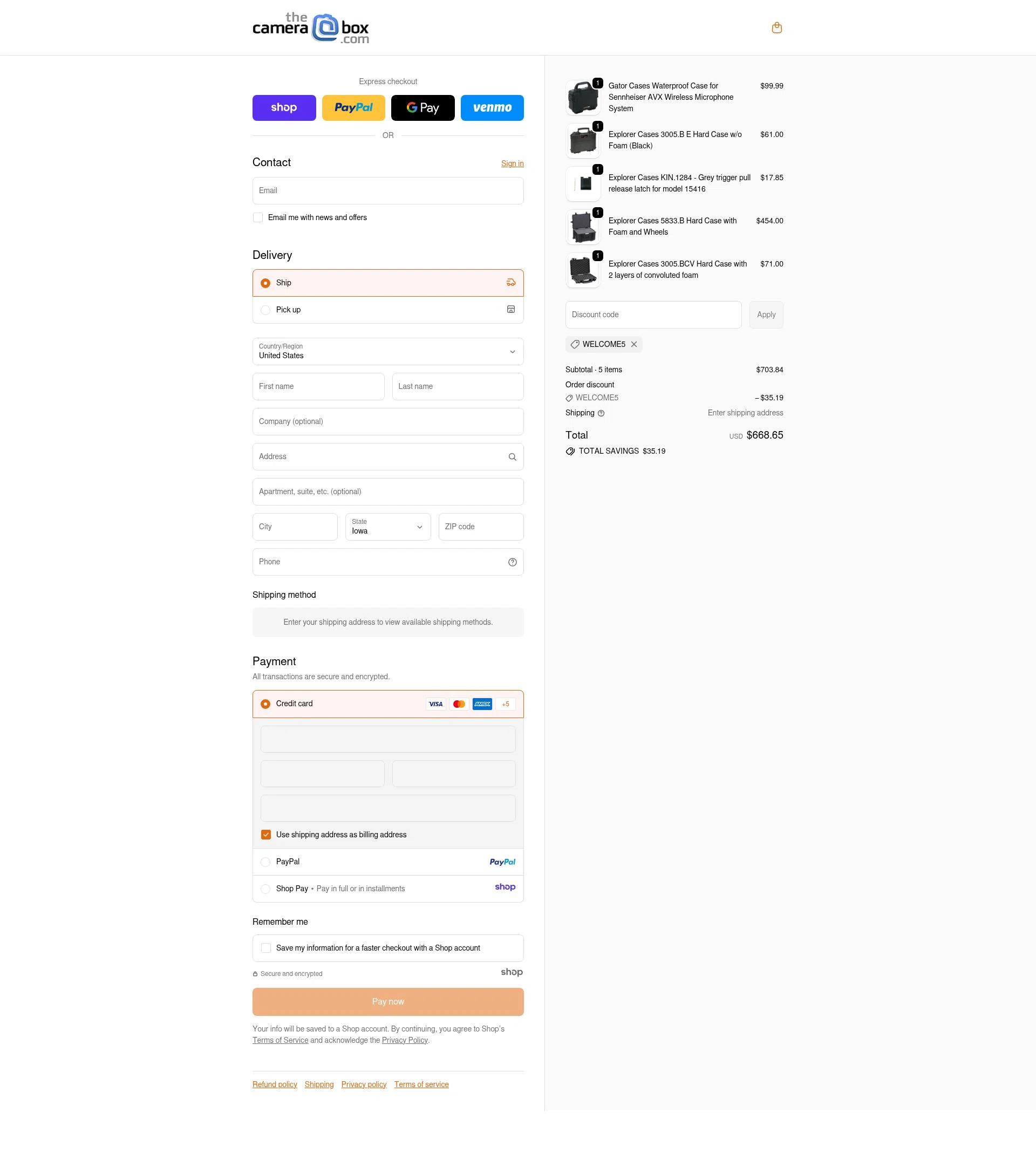 The Camera Box checkout page showing The Camera Box promo code box | Screenshot taken by SimplyCodes community member on Nov 24, 2025