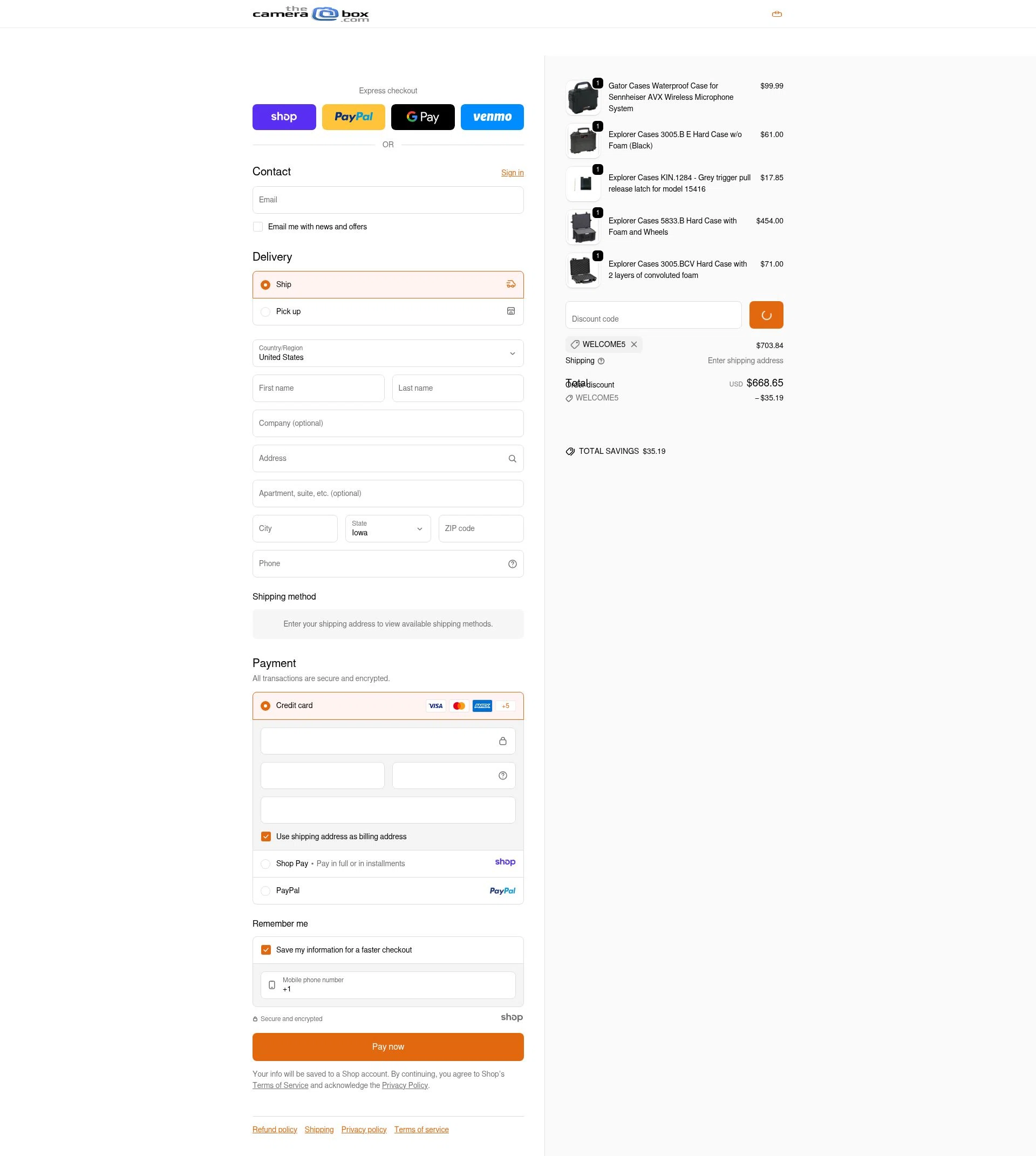 The Camera Box checkout page showing The Camera Box promo code box | Screenshot taken by SimplyCodes community member on Dec 23, 2025