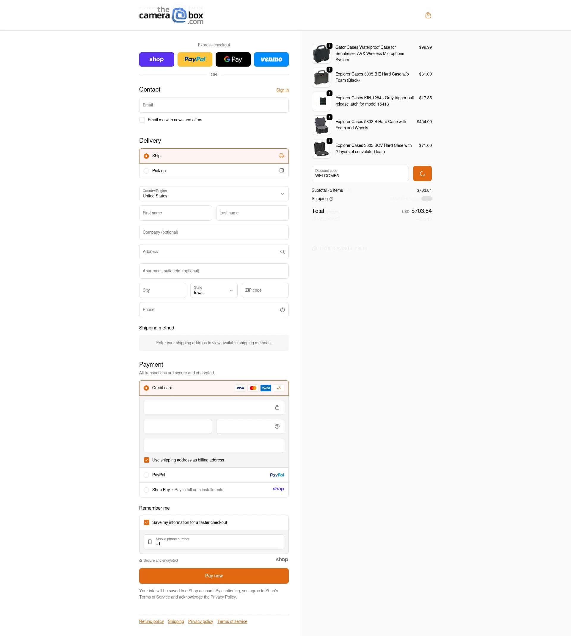 The Camera Box checkout page showing The Camera Box promo code box | Screenshot taken by SimplyCodes community member on Dec 16, 2025