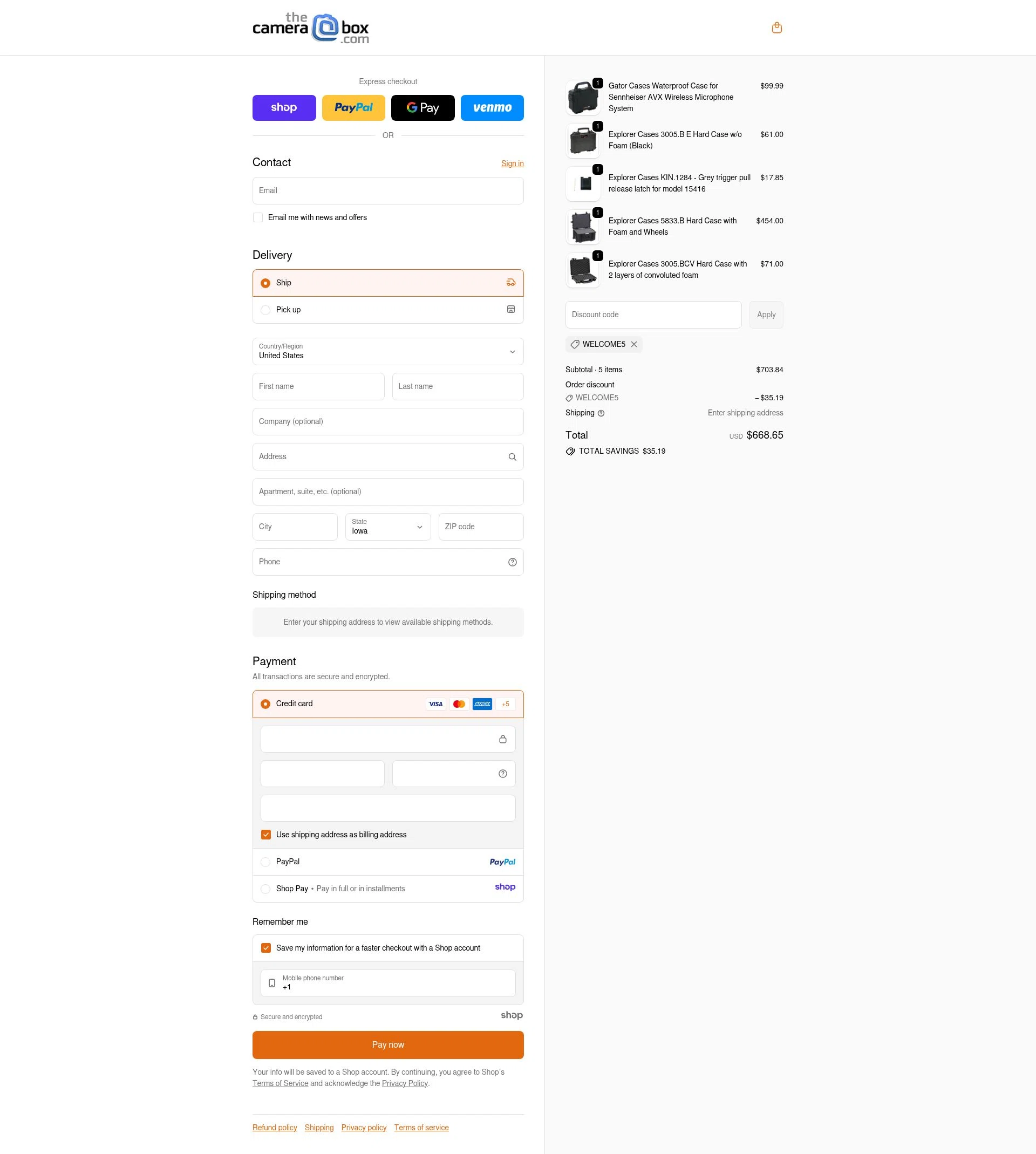 The Camera Box checkout page showing The Camera Box promo code box | Screenshot taken by SimplyCodes community member on Nov 29, 2025