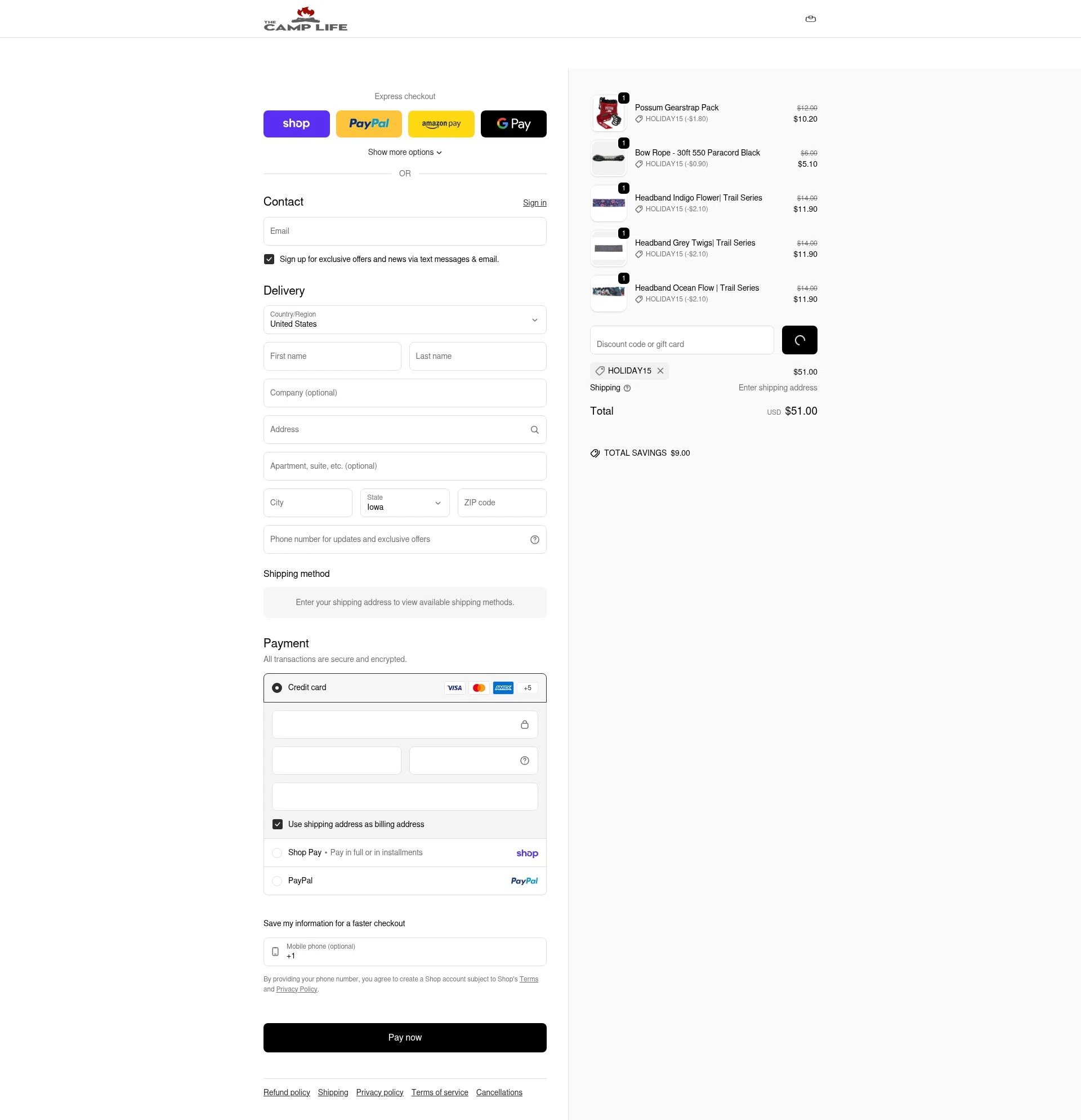 The Camp Life checkout page showing The Camp Life promo code box | Screenshot taken by SimplyCodes community member on Feb 8, 2026