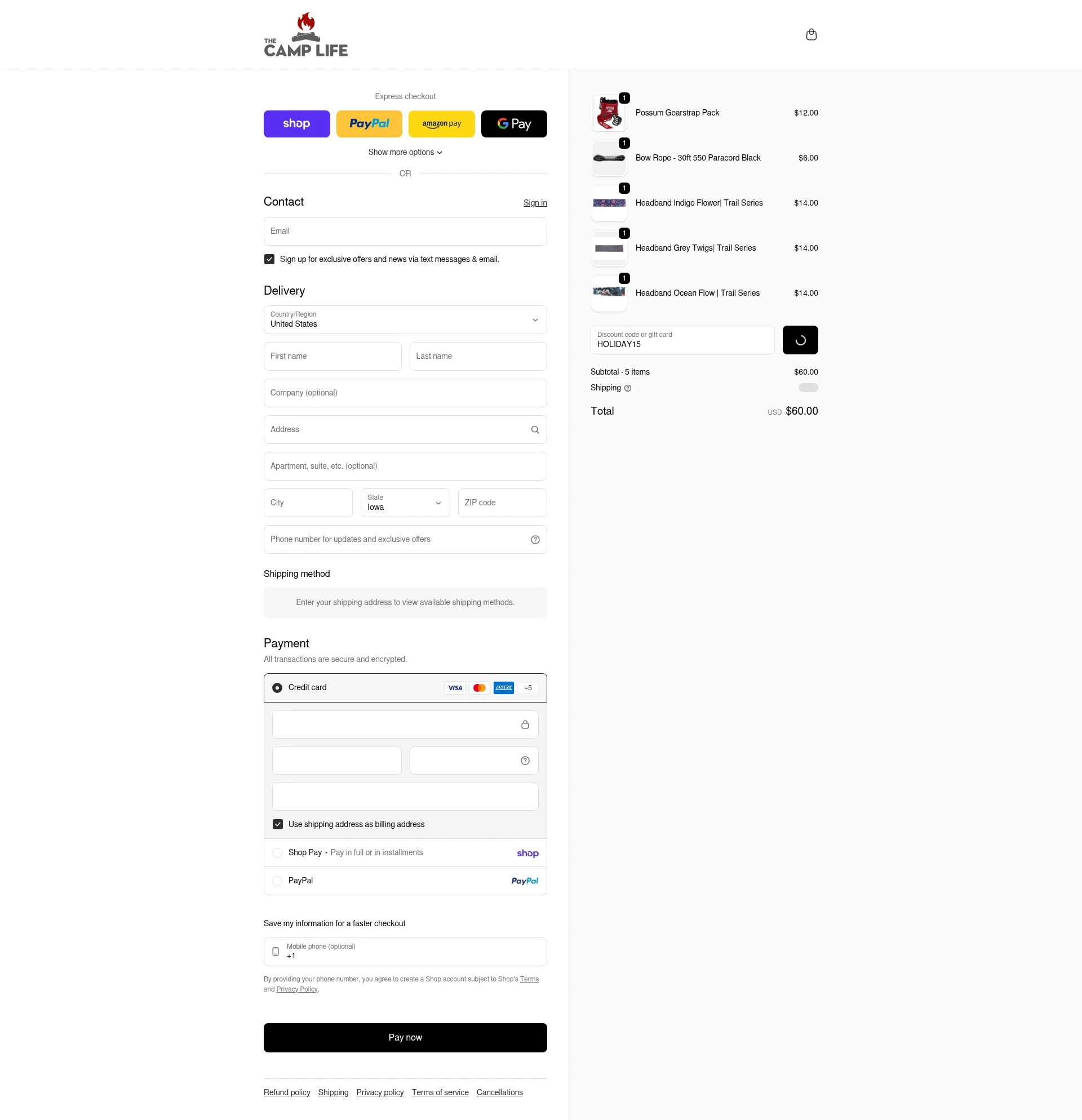 The Camp Life checkout page showing The Camp Life promo code box | Screenshot taken by SimplyCodes community member on Feb 13, 2026