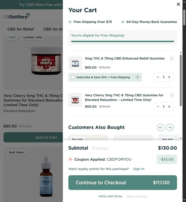 CBDistillery checkout page showing CBDistillery coupon code box | Screenshot taken by SimplyCodes community member on Jun 26, 2025