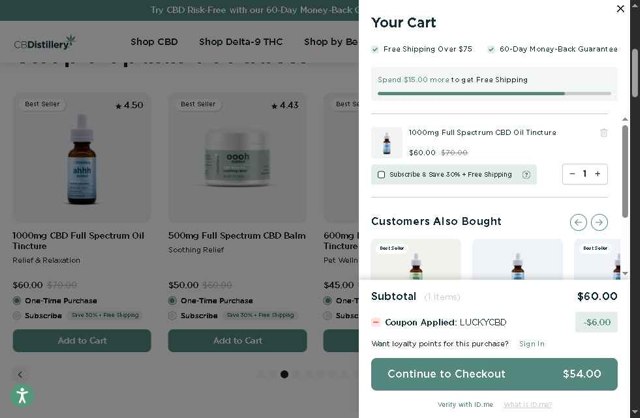 CBDistillery checkout page showing CBDistillery coupon code box | Screenshot taken by SimplyCodes community member on Aug 11, 2025