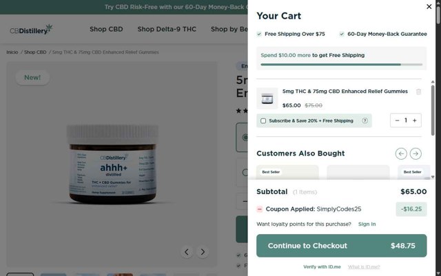 CBDistillery checkout page showing CBDistillery coupon code box | Screenshot taken by SimplyCodes community member on Jul 12, 2025