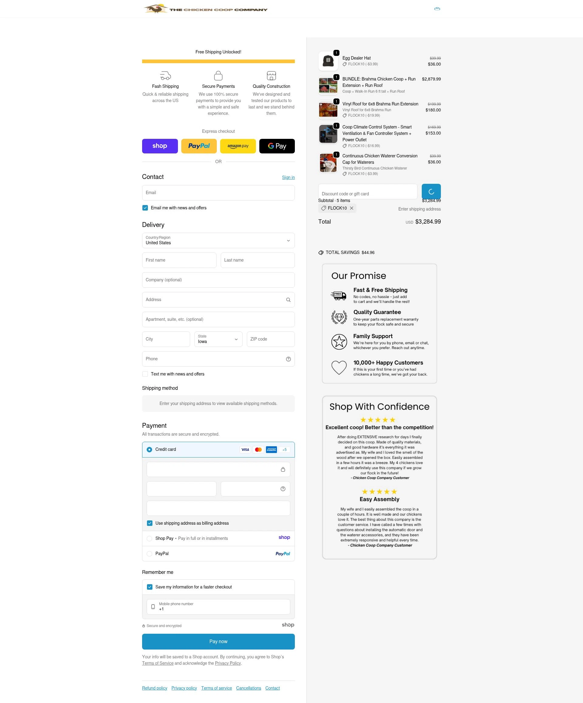 The Chicken Coop Company checkout page showing The Chicken Coop Company discount code box | Screenshot taken by SimplyCodes community member on Jan 10, 2026