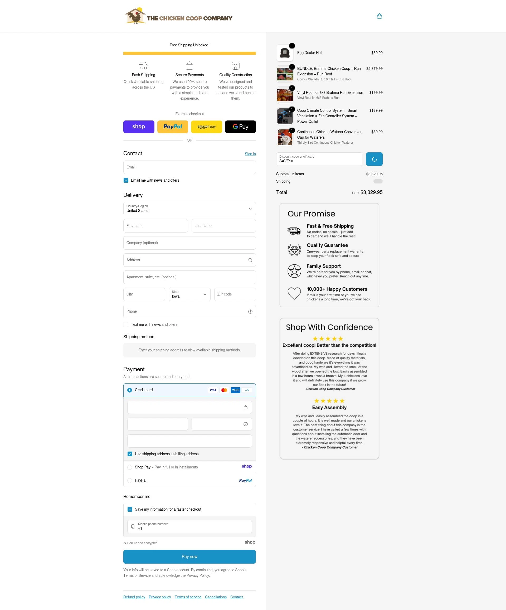 The Chicken Coop Company checkout page showing The Chicken Coop Company discount code box | Screenshot taken by SimplyCodes community member on Jan 5, 2026