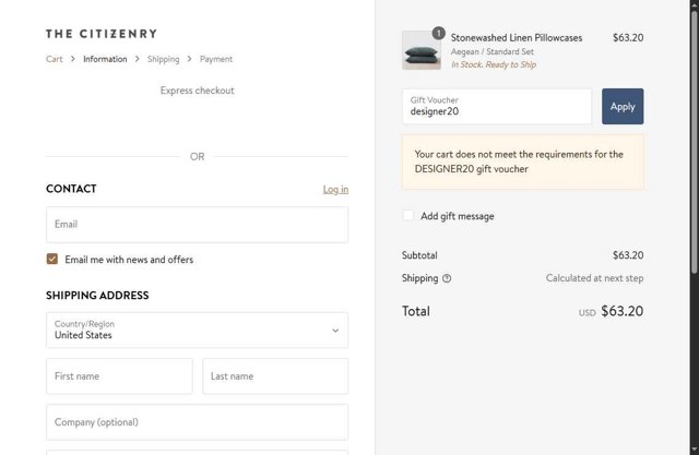 The Citizenry checkout page showing The Citizenry promo code box | Screenshot taken by SimplyCodes community member on Aug 21, 2025