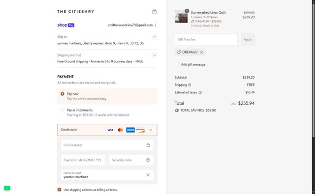 The Citizenry checkout page showing The Citizenry promo code box | Screenshot taken by SimplyCodes community member on Jul 24, 2025