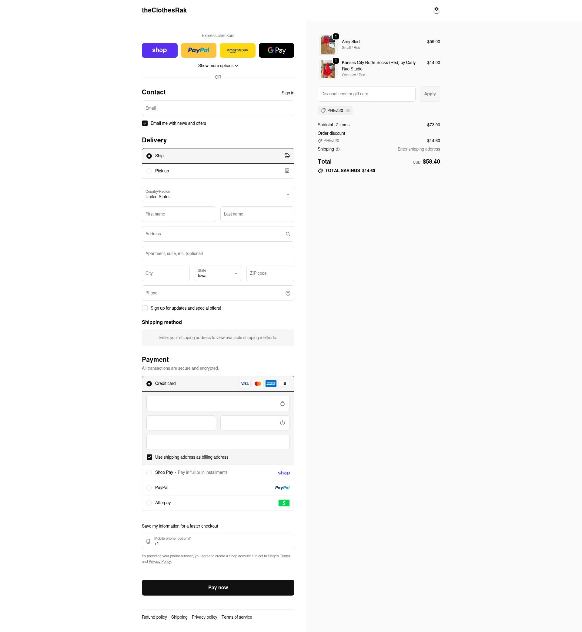 TheClothesRak checkout page showing TheClothesRak promo code box | Screenshot taken by SimplyCodes community member on Feb 17, 2026