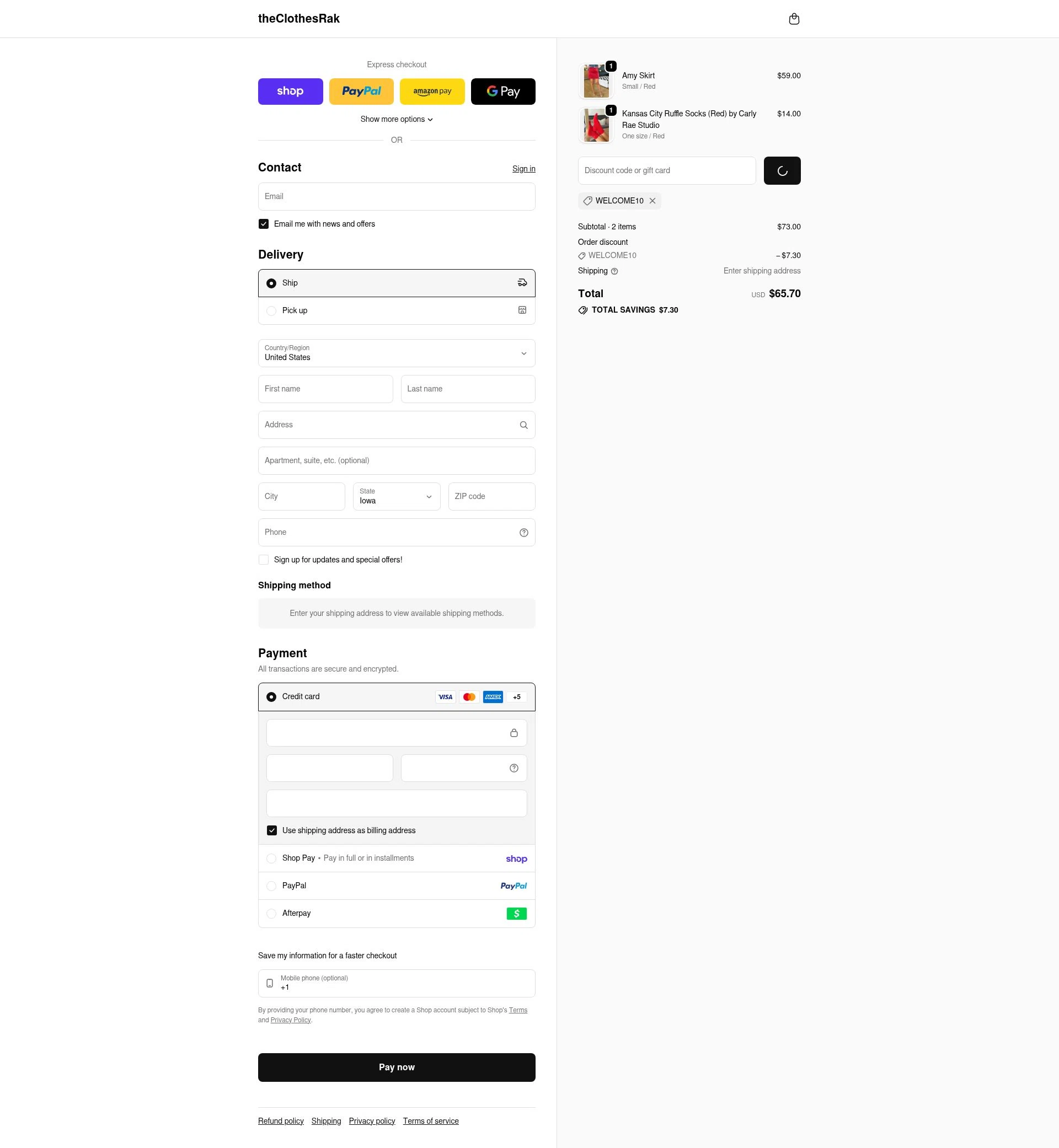 TheClothesRak checkout page showing TheClothesRak promo code box | Screenshot taken by SimplyCodes community member on Feb 17, 2026