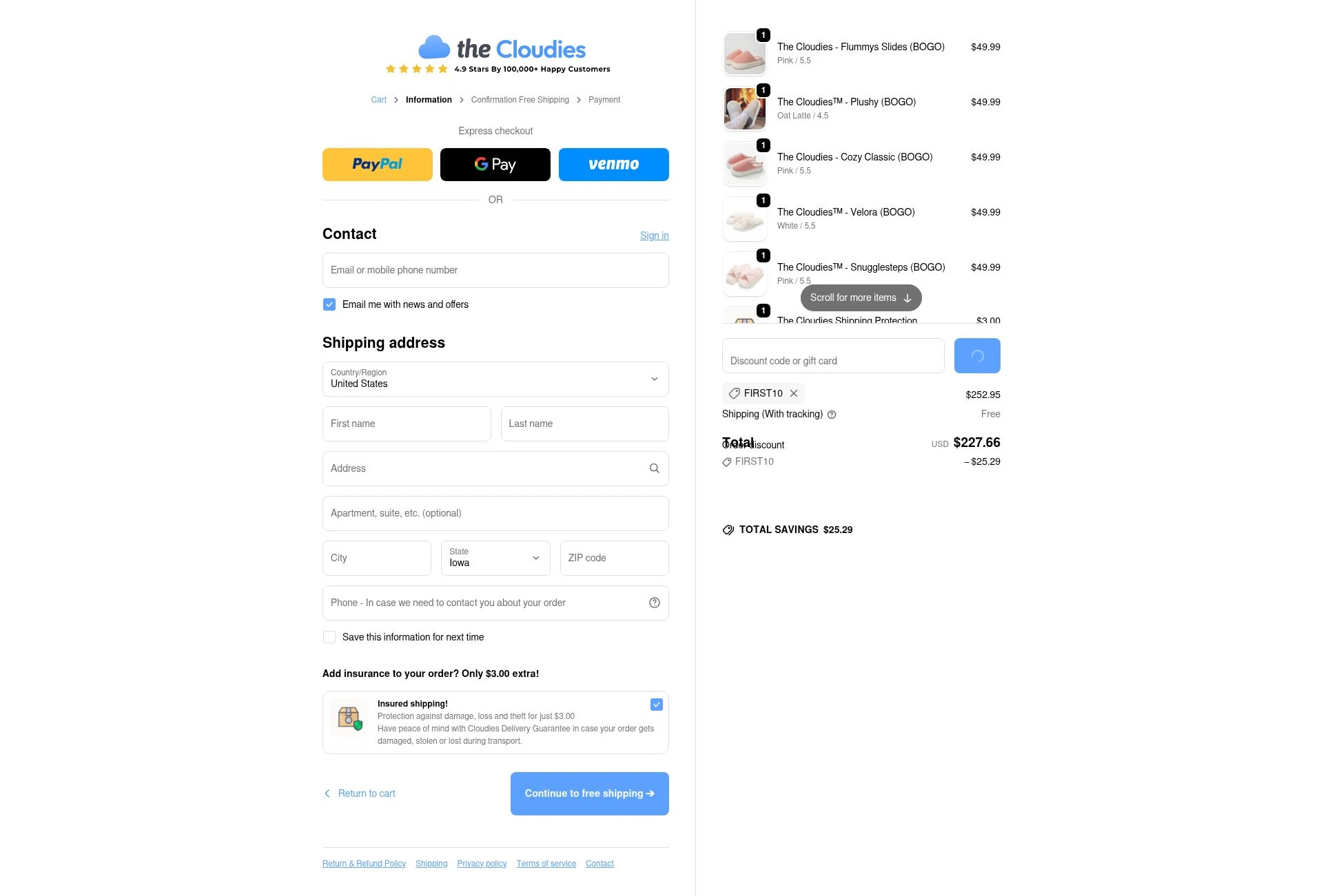 The Cloudies checkout page showing The Cloudies coupon code box | Screenshot taken by SimplyCodes community member on Feb 19, 2026