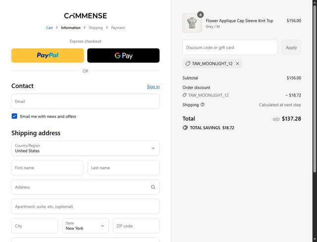 Commense checkout page showing Commense discount code box | Screenshot taken by SimplyCodes community member on Sep 13, 2025
