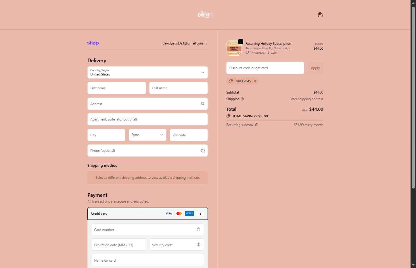 The Confetti Code checkout page showing The Confetti Code promo code box | Screenshot taken by SimplyCodes community member on Jan 17, 2026