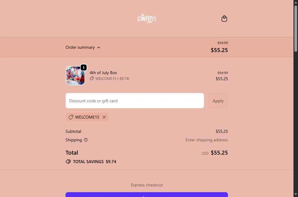The Confetti Code checkout page showing The Confetti Code promo code box | Screenshot taken by SimplyCodes community member on Jan 23, 2026