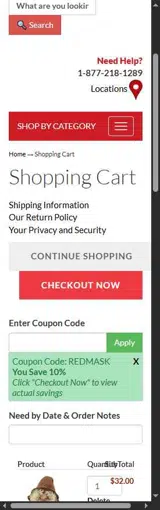 REDMASK coupon verification screenshot