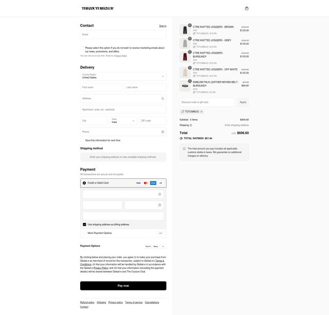 The Couture Club checkout page showing The Couture Club discount code box | Screenshot taken by SimplyCodes community member on Sep 11, 2025