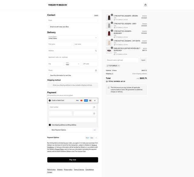 The Couture Club checkout page showing The Couture Club discount code box | Screenshot taken by SimplyCodes community member on Sep 3, 2025