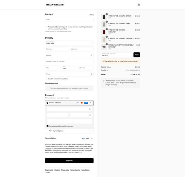The Couture Club checkout page showing The Couture Club discount code box | Screenshot taken by SimplyCodes community member on Sep 11, 2025