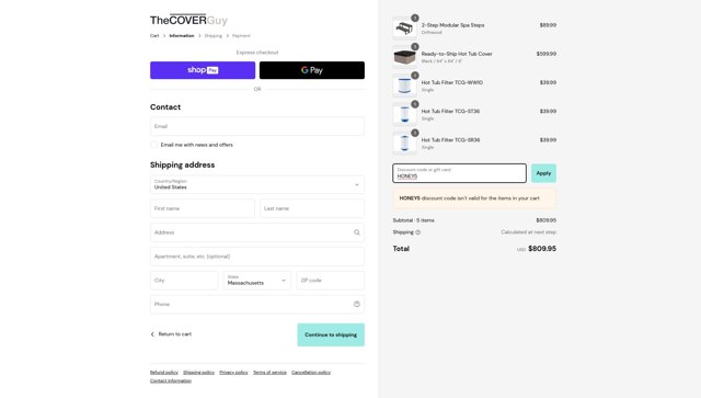 The Cover Guy checkout page showing The Cover Guy discount code box | Screenshot taken by SimplyCodes community member on Feb 22, 2025