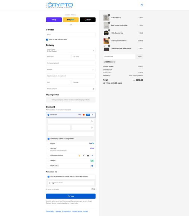The Crypto Merchant checkout page showing The Crypto Merchant discount code box | Screenshot taken by SimplyCodes community member on Sep 12, 2025