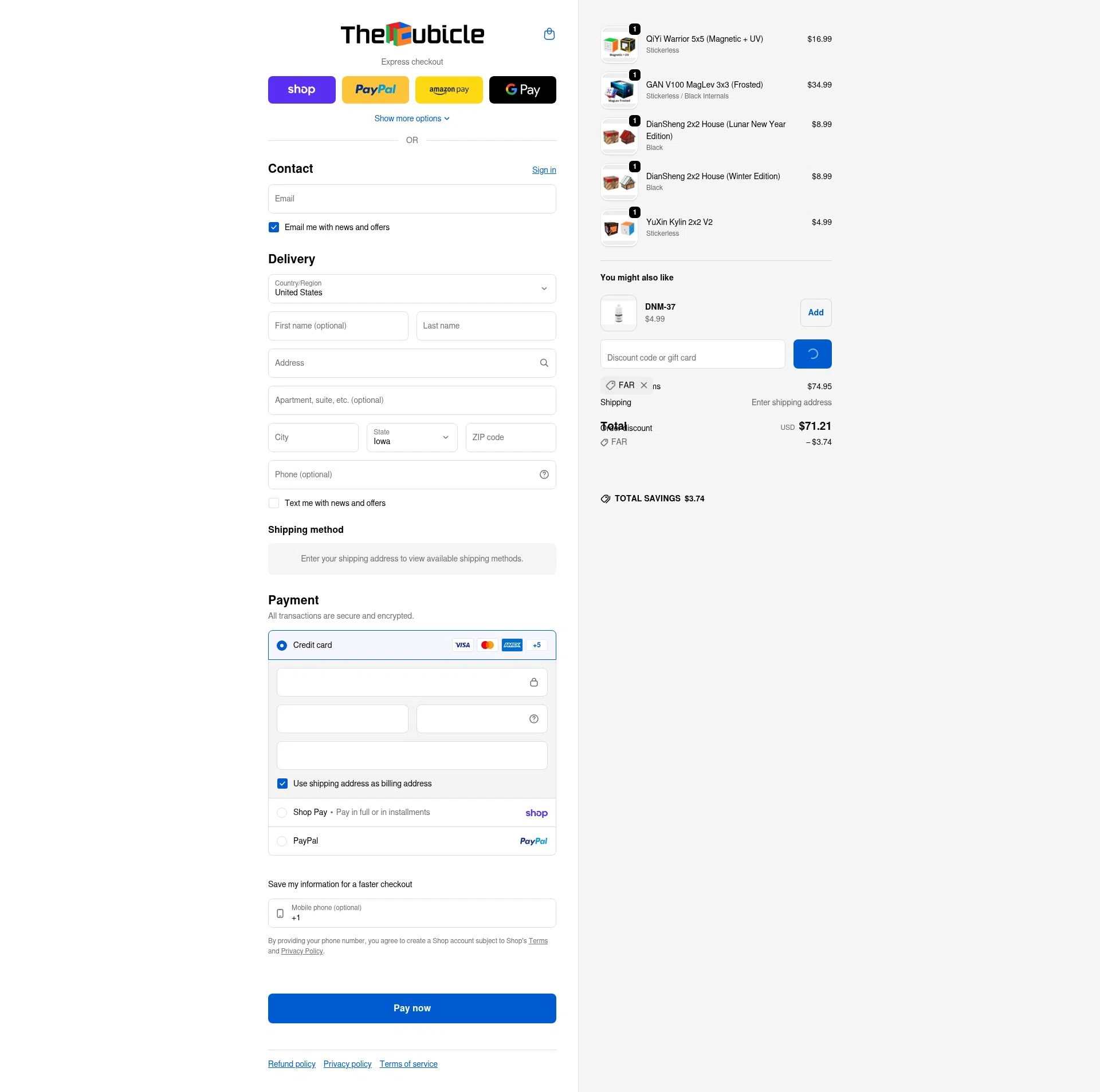 The Cubicle checkout page showing The Cubicle coupon code box | Screenshot taken by SimplyCodes community member on Feb 6, 2026