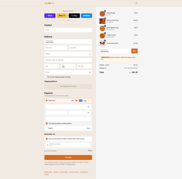 The Cumin Club checkout page showing The Cumin Club promo code box | Screenshot taken by SimplyCodes community member on Sep 2, 2025