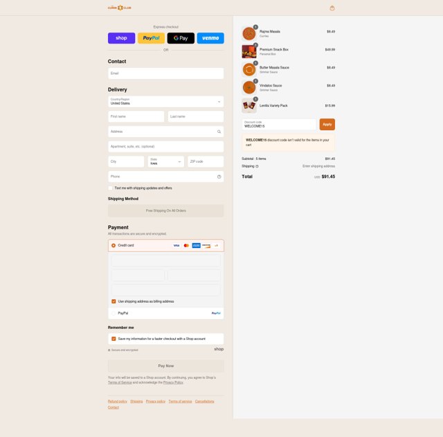 The Cumin Club checkout page showing The Cumin Club promo code box | Screenshot taken by SimplyCodes community member on Aug 29, 2025