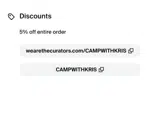 CAMPWITHKRIS coupon verification screenshot