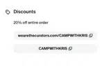 CAMPWITHKRIS coupon verification screenshot