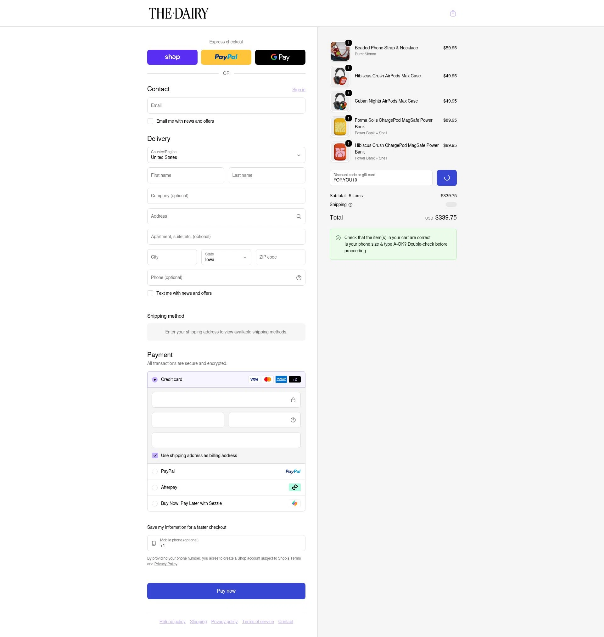 The Dairy checkout page showing The Dairy discount code box | Screenshot taken by SimplyCodes community member on Feb 12, 2026