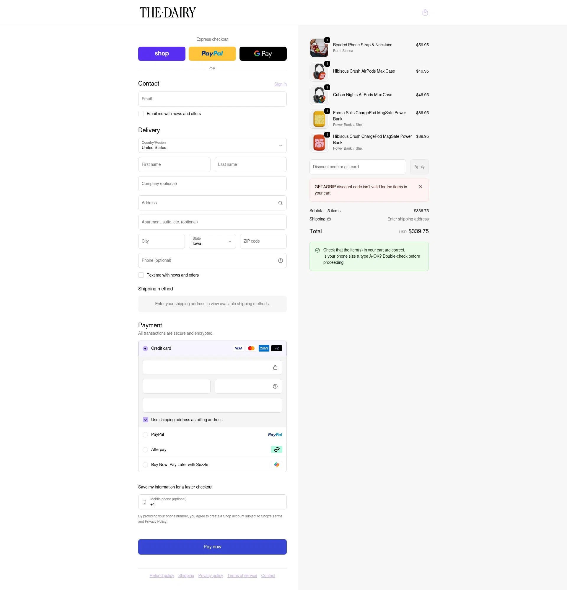 The Dairy checkout page showing The Dairy discount code box | Screenshot taken by SimplyCodes community member on Jan 30, 2026