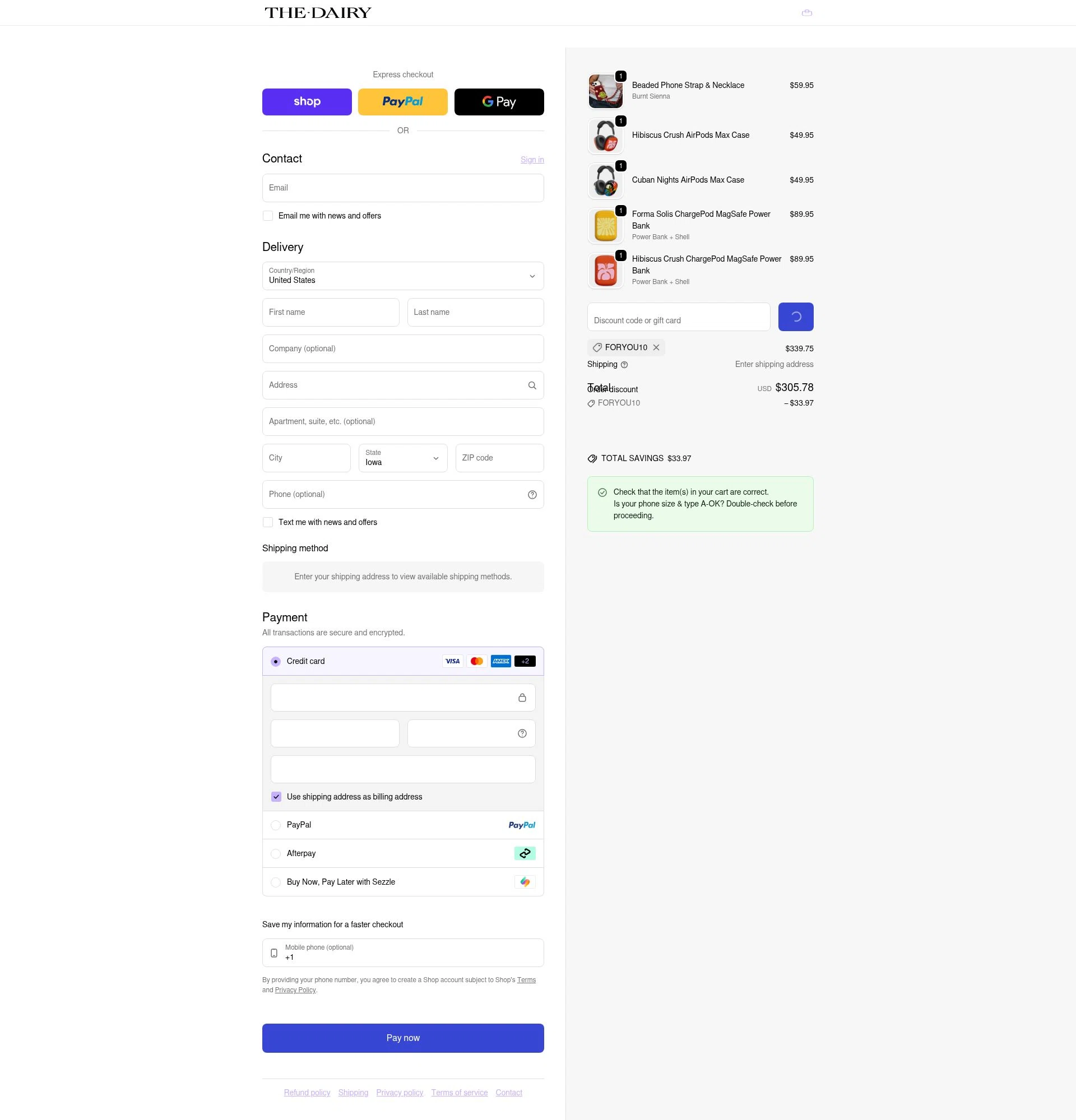 The Dairy checkout page showing The Dairy discount code box | Screenshot taken by SimplyCodes community member on Feb 4, 2026