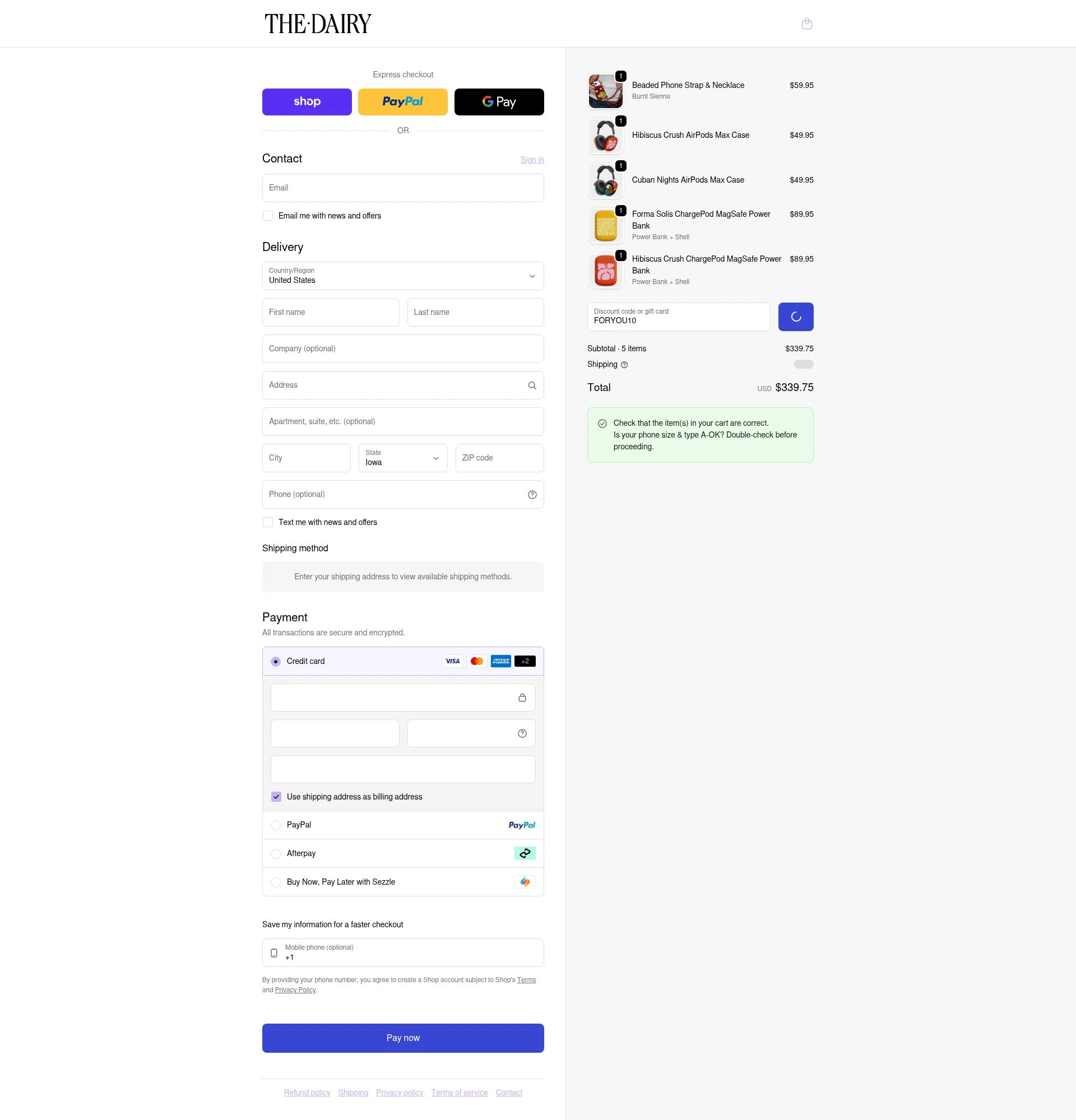 The Dairy checkout page showing The Dairy discount code box | Screenshot taken by SimplyCodes community member on Jan 30, 2026