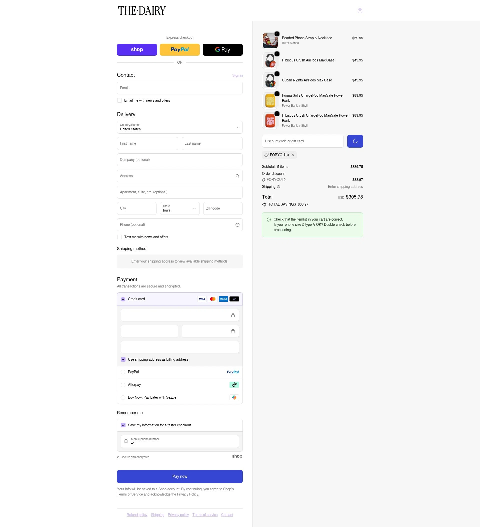 The Dairy checkout page showing The Dairy discount code box | Screenshot taken by SimplyCodes community member on Jan 26, 2026