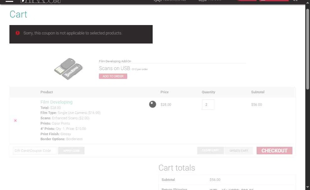 The Darkroom checkout page showing The Darkroom coupon code box | Screenshot taken by SimplyCodes community member on Nov 17, 2025